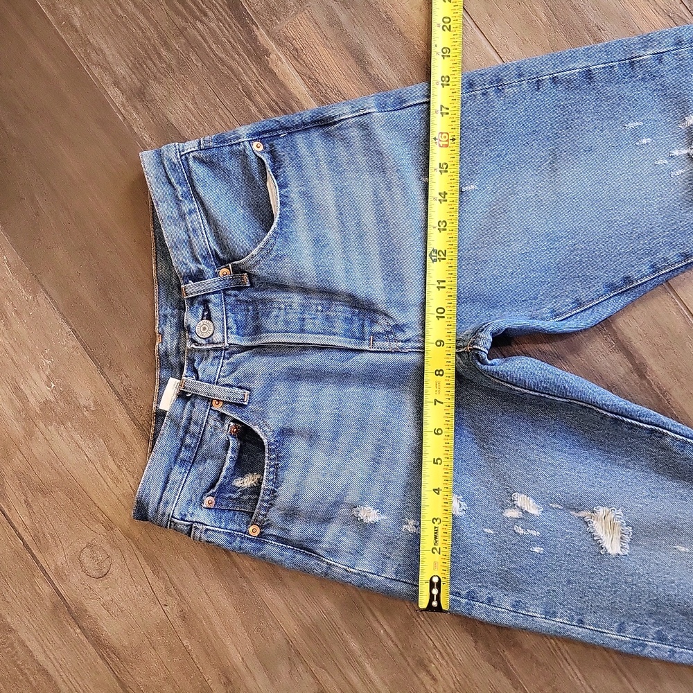 Levi's 501 Distressed Med Blue Wash Button Fly Distressed Straight Leg Jeans, 26 - Picture 11 of 12